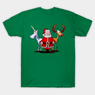 Santa, reindeer and a unicorn T-Shirt